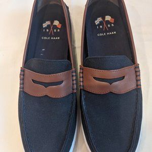 Cole Haan Navy Canvas Penny Loafers
